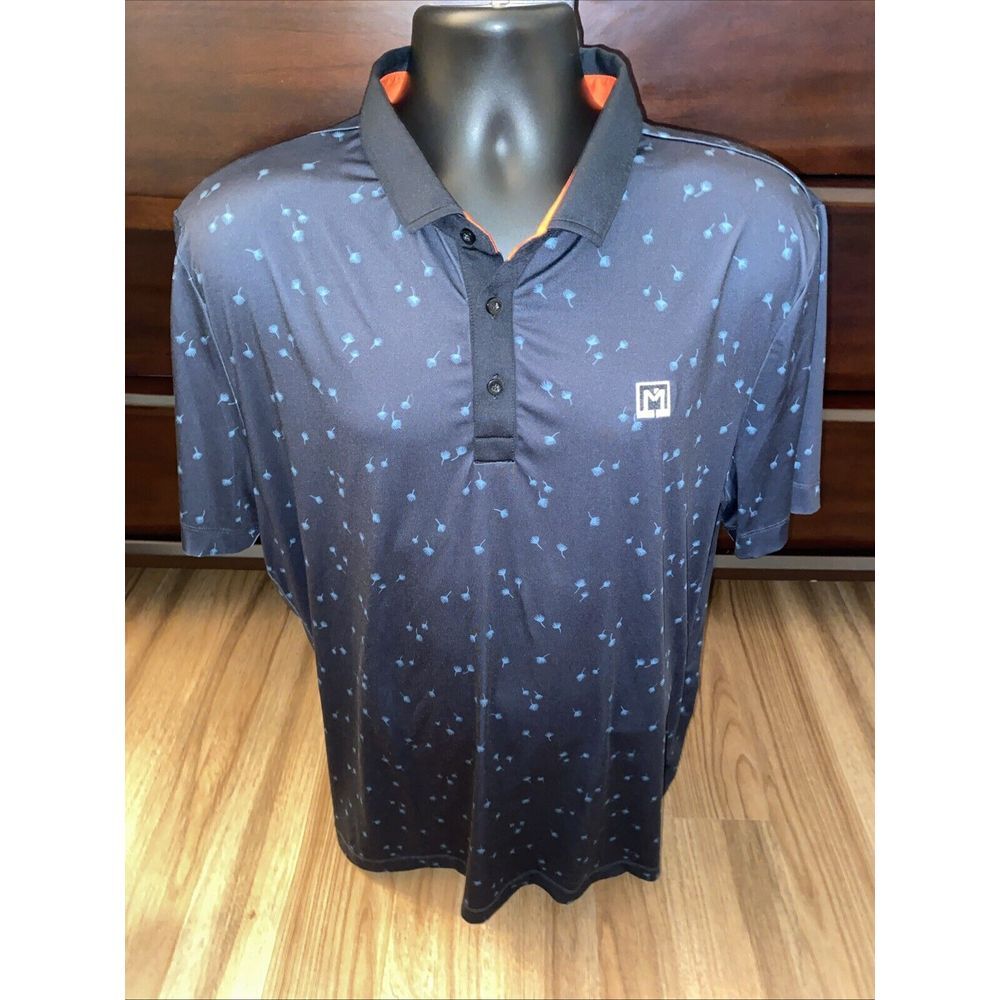 Redvanly Shirt Men's Medium‎ Blue Floral Print Polo Golf Activewear Polyester